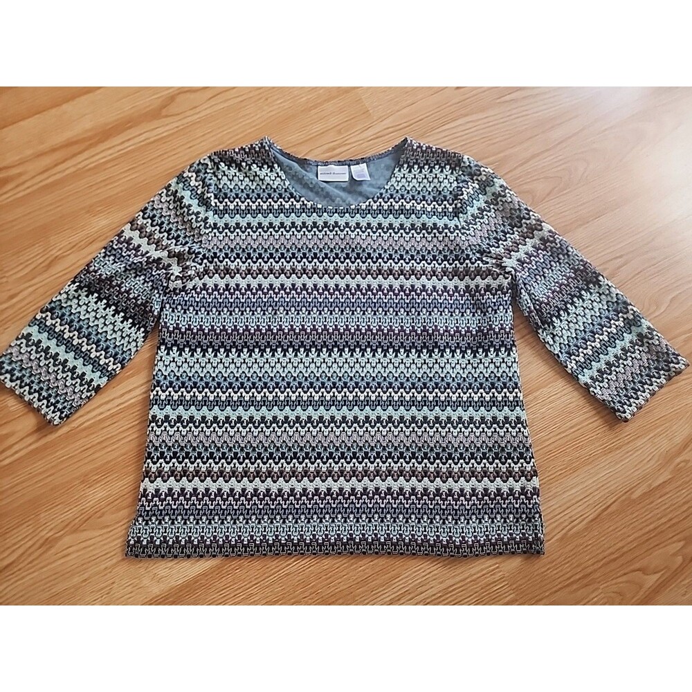 Alfred Dunner Rippled Pattern Lace Top Blouse Lined 3/4 Sleeve Women's L